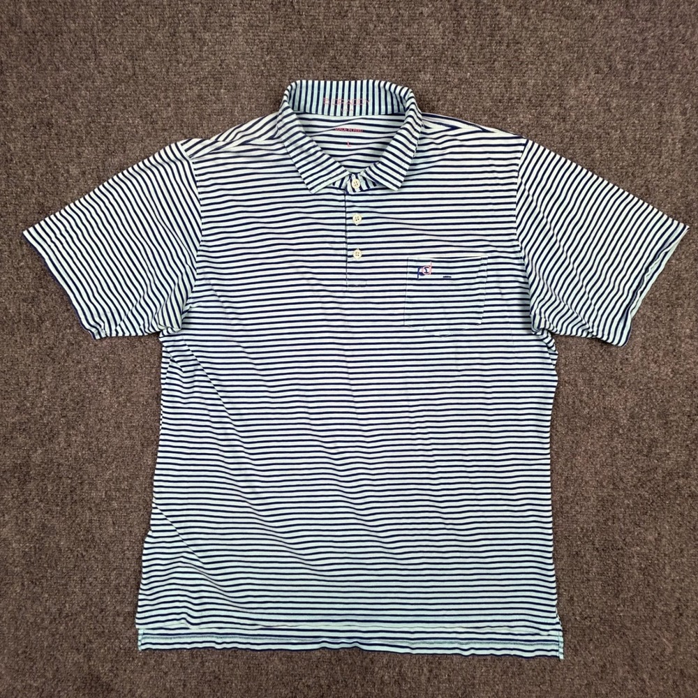 B. Draddy‎ Polo Shirt Mens L Blue Striped Pocket Golf Preppy Luxury Casual